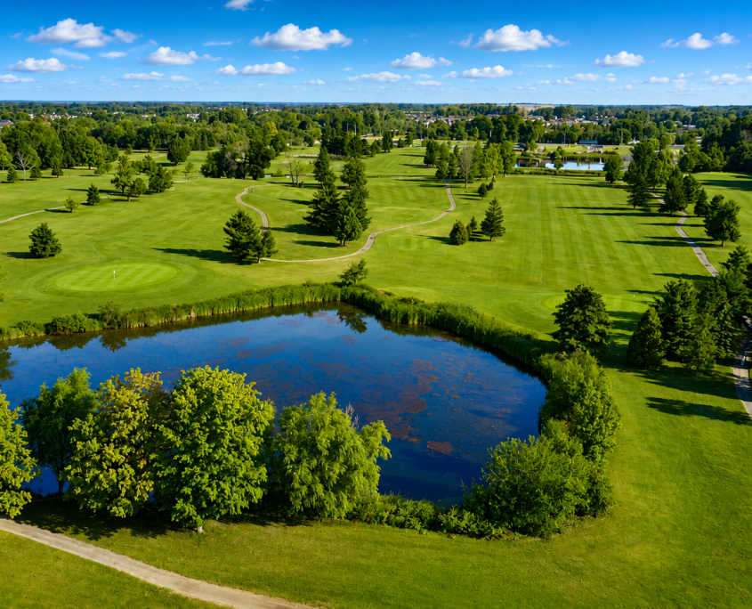 Winding paths and pond